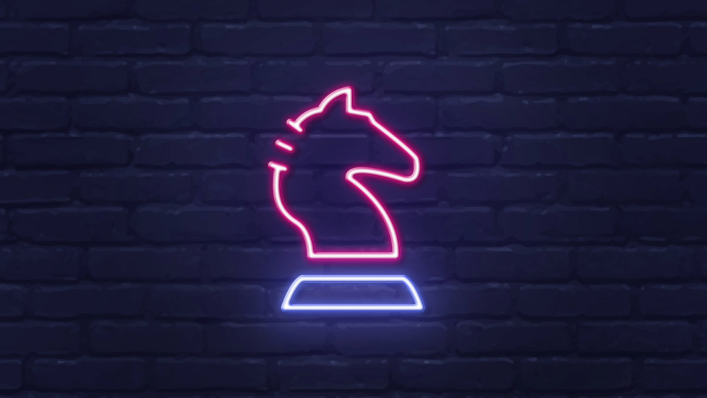 Neonsymbol Schachfigur Springer