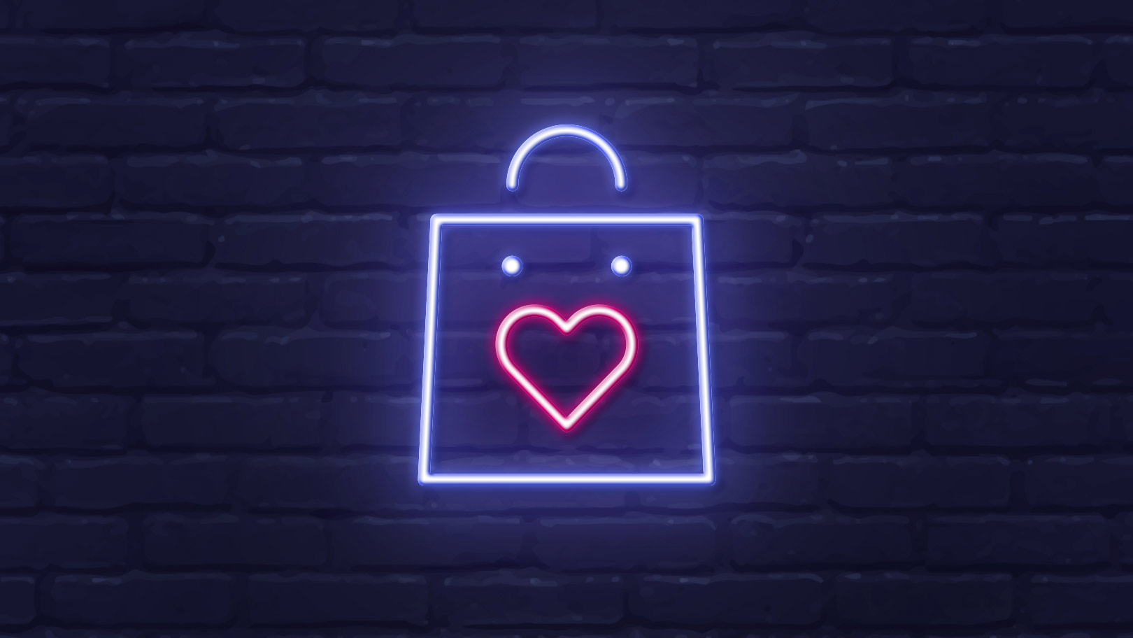 Neonsymbol Einkaufstasche